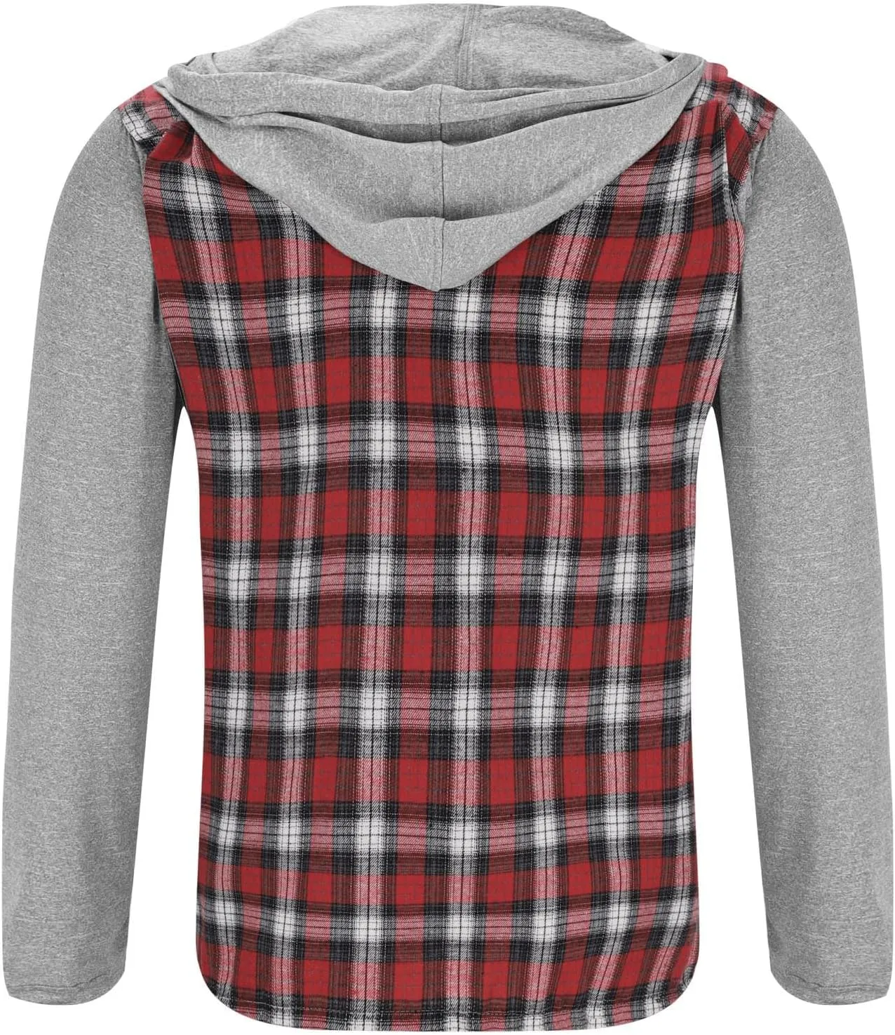 Mens Patchwork Plaid Shirt Jacket Long Sleeve Button Down Checked Hoodies Casual Flannel Shirts Outerwear Tops