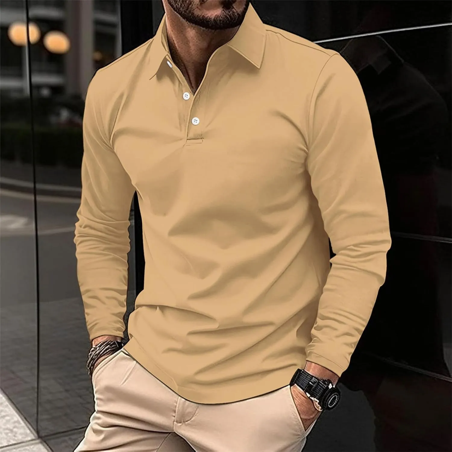 Men's Pique Polo Shirts Casual Work T-Shirts Quick Dry Long Sleeve Golf Shirt Pique Jersey Baseball Collared Tee Tops