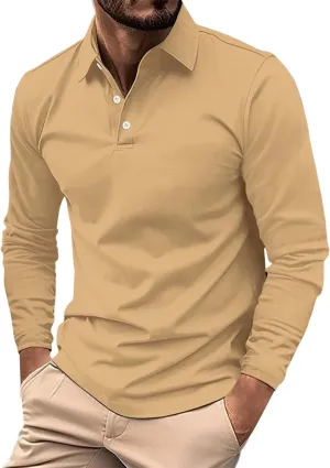 Men's Pique Polo Shirts Casual Work T-Shirts Quick Dry Long Sleeve Golf Shirt Pique Jersey Baseball Collared Tee Tops