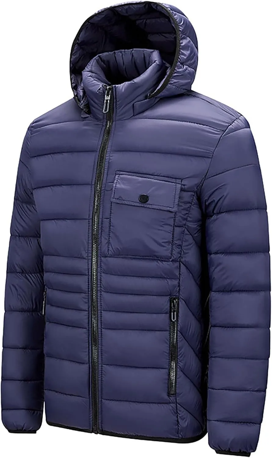 Mens Puffer Jackets Winter Hooded Coats Thicken Warm Overcoats Quilted Down Jacket Zipper Parka Coat Trendy Outerwear
