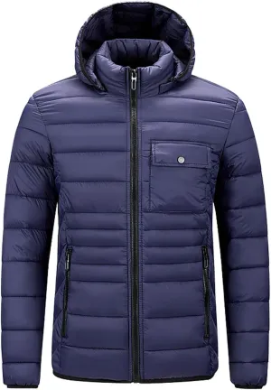 Mens Puffer Jackets Winter Hooded Coats Thicken Warm Overcoats Quilted Down Jacket Zipper Parka Coat Trendy Outerwear