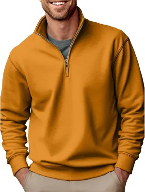 Mens Quarter Zip Up Pullover Solid Color Thermal Sweater Stand Collar Sweatshirts Premium Fleece Lined Long Sleeve