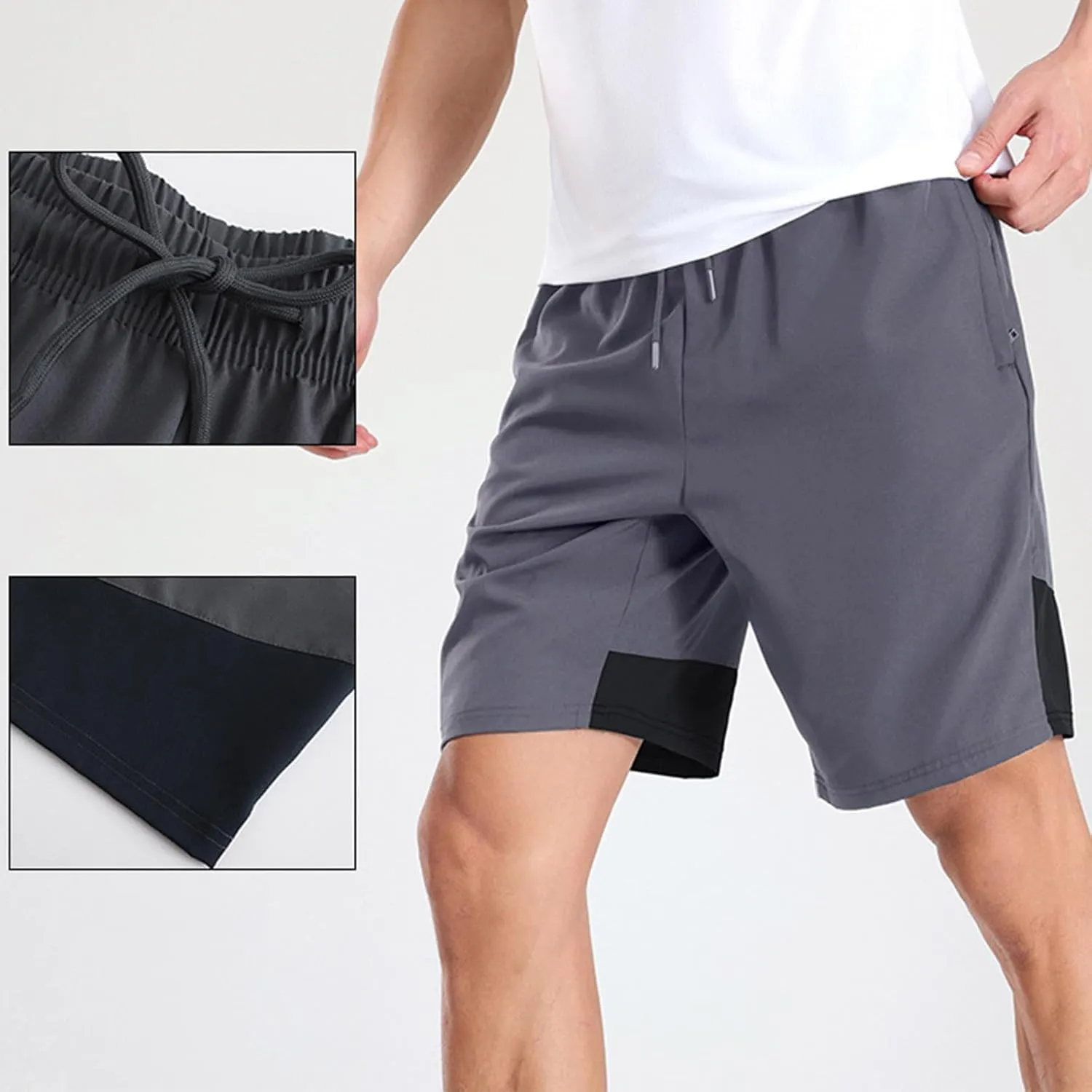 Men's Quick Dry Shorts Elastic Waist Workout Gym Short Pants Lightweight Summer Beach Trunks Running Activewear