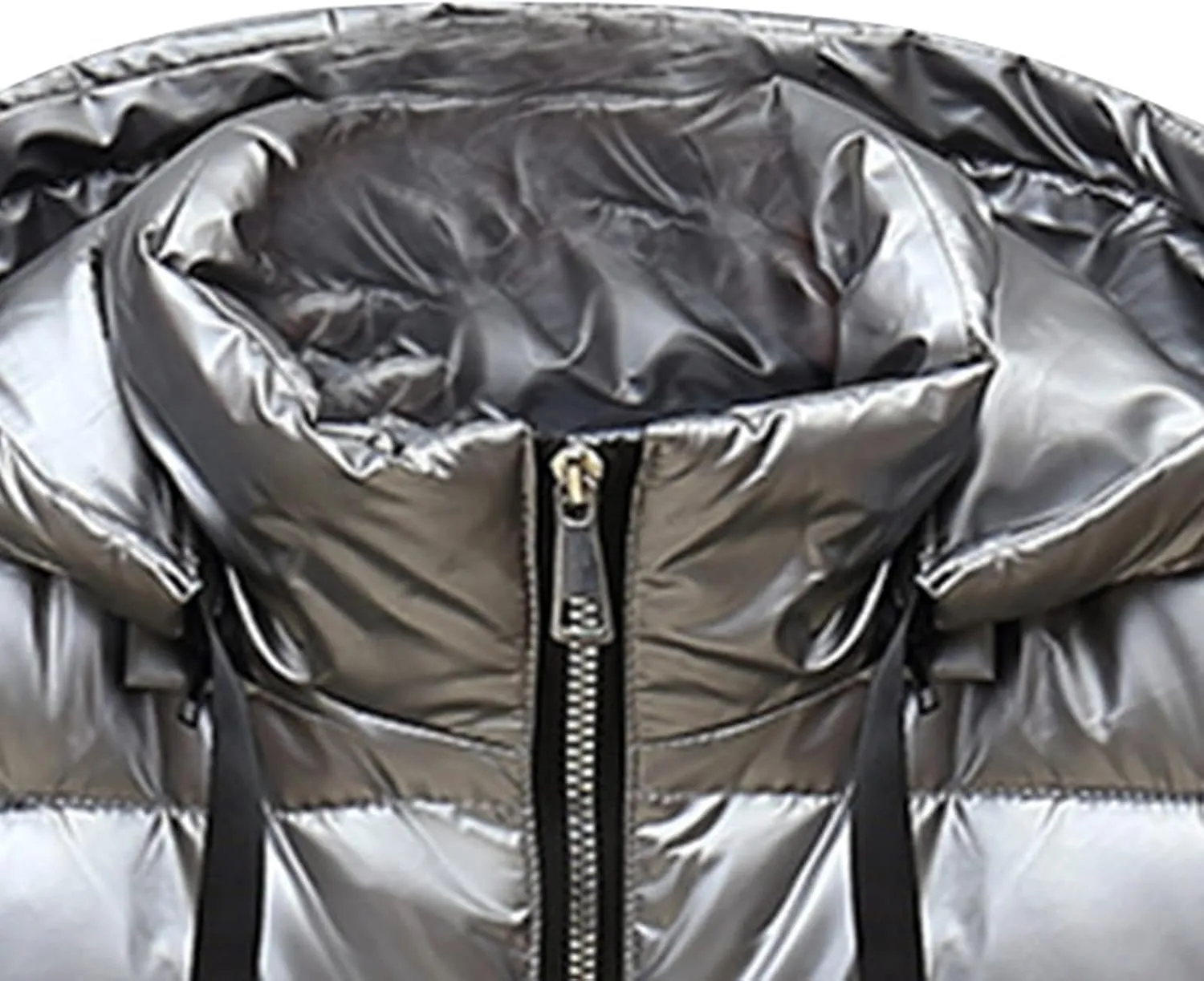 Mens Shiny Metallic Puffer Vest Winter Warm Coat Hoodie Outerwear Sleeveless Jacket Down Puffy Jacket With Pockets