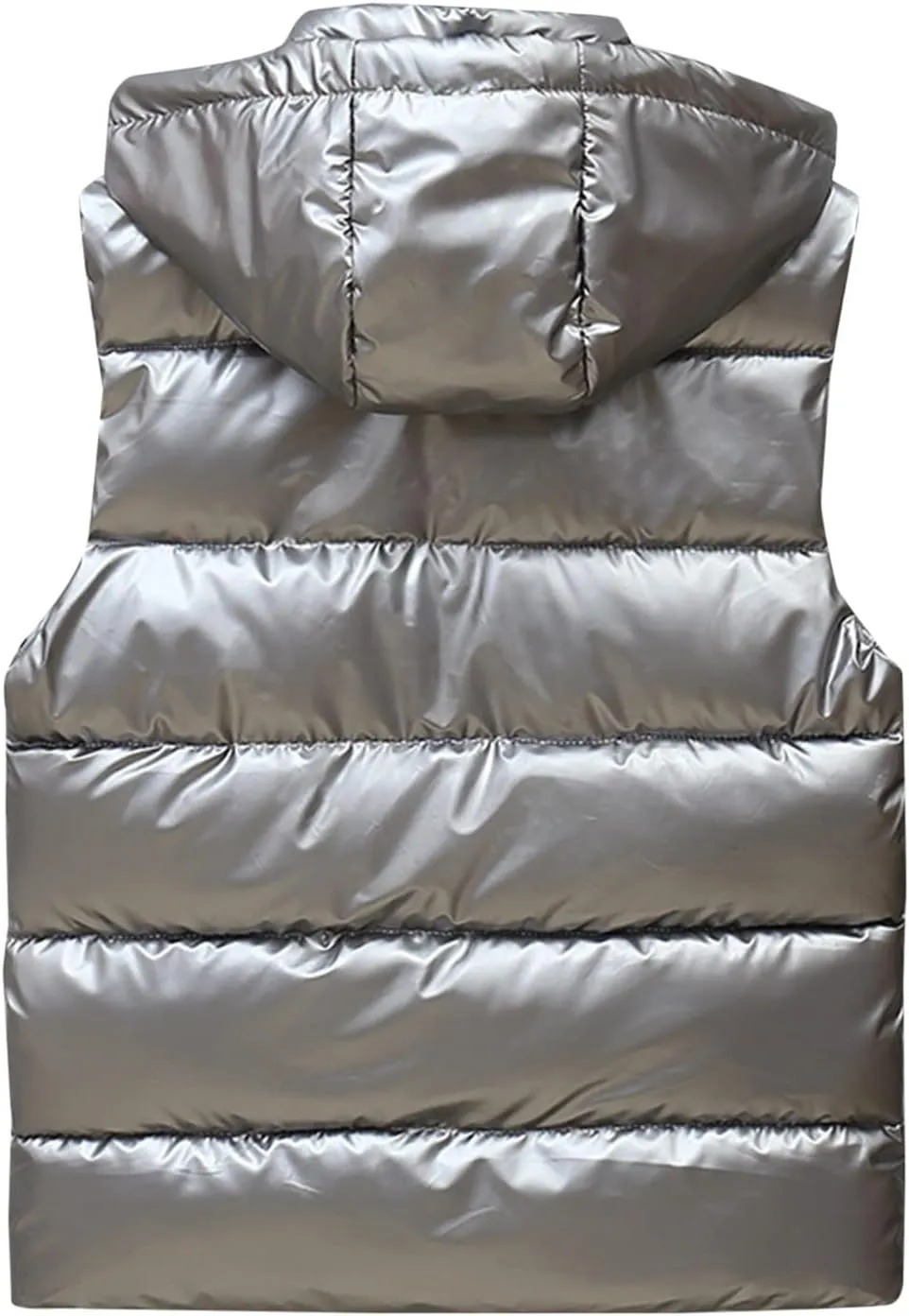 Mens Shiny Metallic Puffer Vest Winter Warm Coat Hoodie Outerwear Sleeveless Jacket Down Puffy Jacket With Pockets