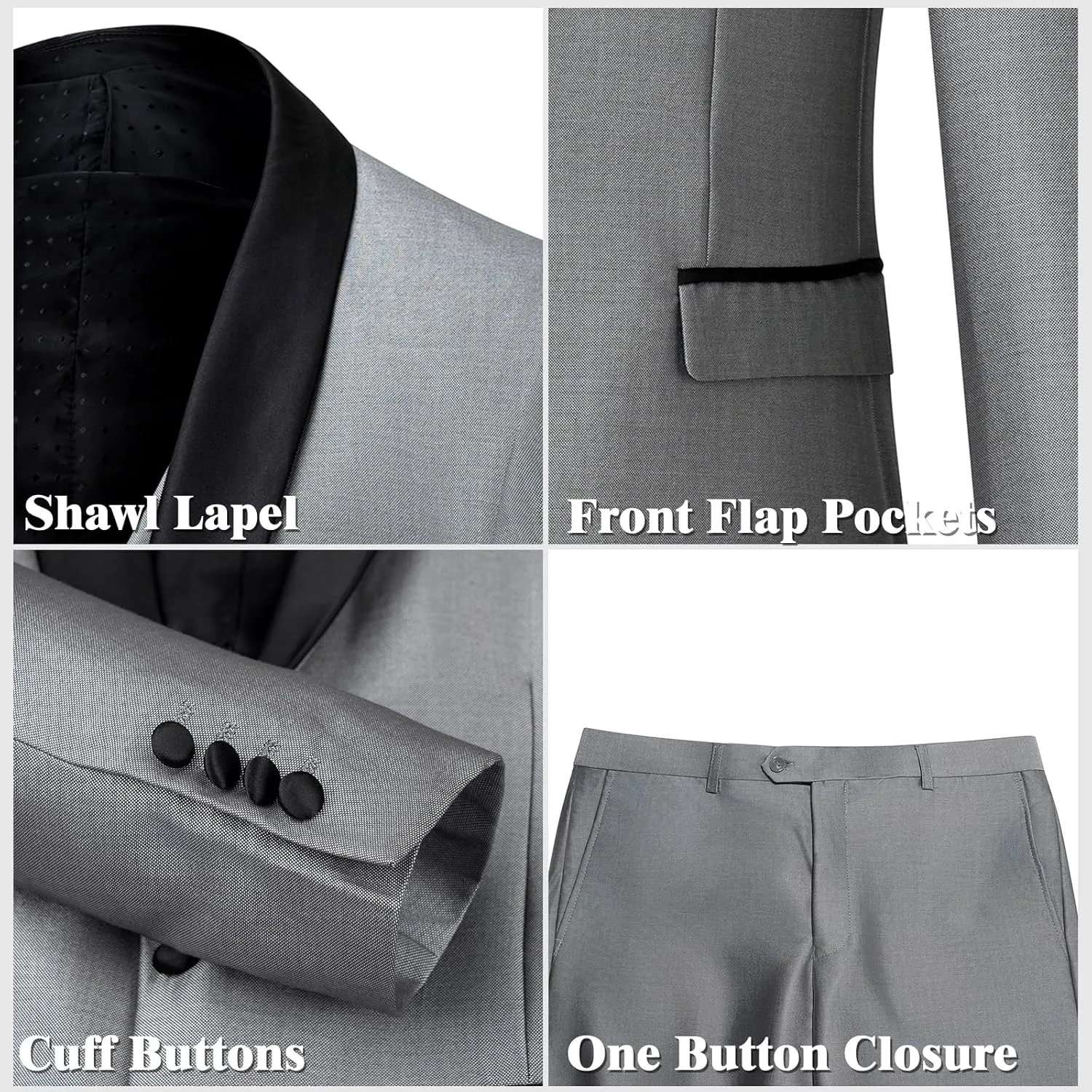 Men's Suit Slim Fit 3 Piece Suits for Men, One Button Solid Shawl Lapel Blazer Jacket Vest Set for Party Wedding