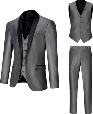 Men's Suit Slim Fit 3 Piece Suits for Men, One Button Solid Shawl Lapel Blazer Jacket Vest Set for Party Wedding