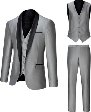 Men's Suit Slim Fit 3 Piece Suits for Men, One Button Solid Shawl Lapel Blazer Jacket Vest Set for Party Wedding