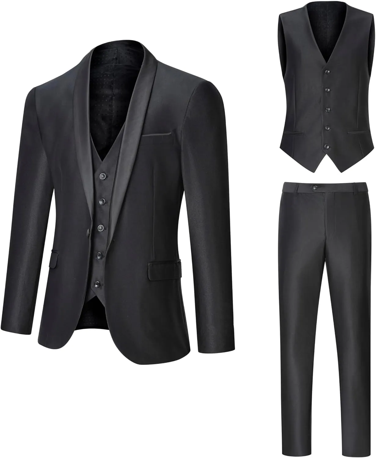Men's Suit Slim Fit 3 Piece Suits for Men, One Button Solid Shawl Lapel Blazer Jacket Vest Set for Party Wedding