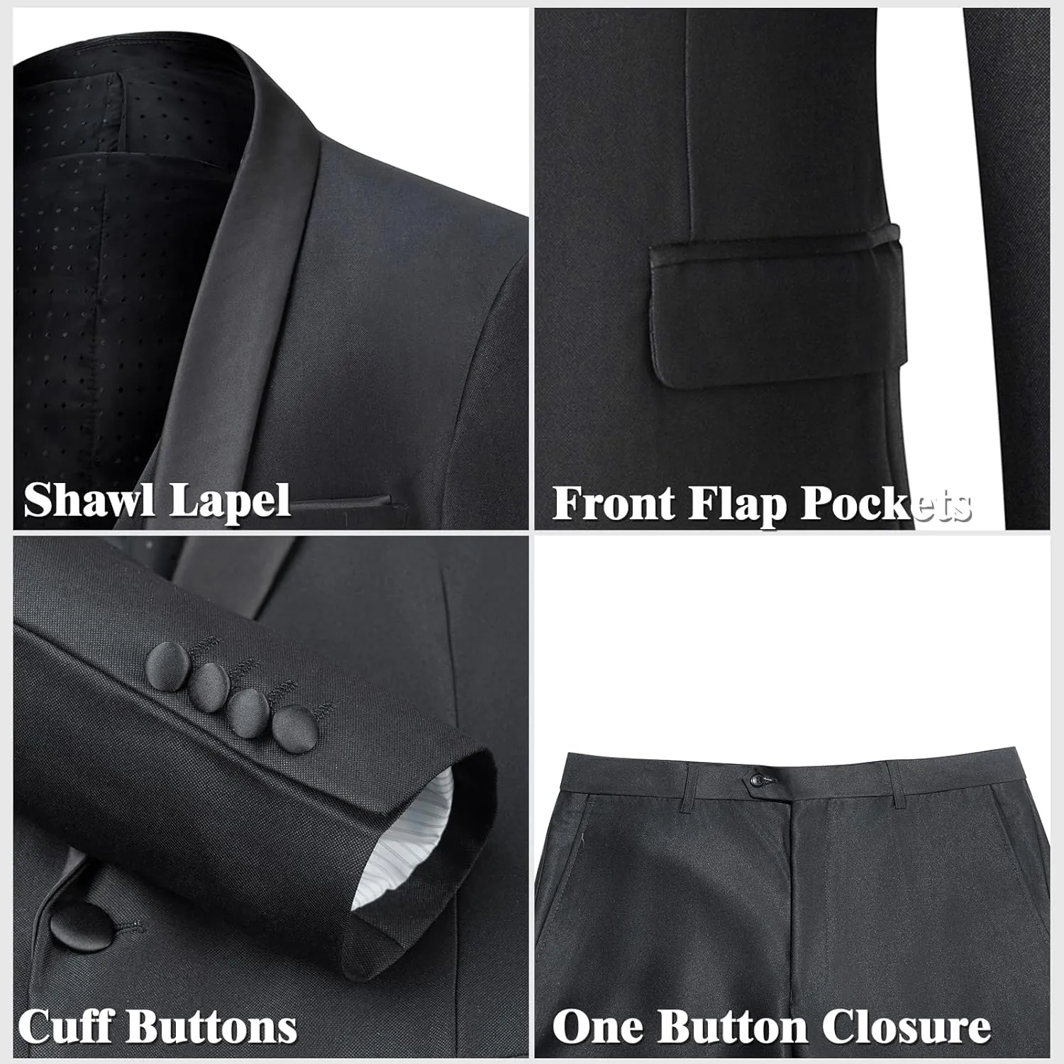 Men's Suit Slim Fit 3 Piece Suits for Men, One Button Solid Shawl Lapel Blazer Jacket Vest Set for Party Wedding