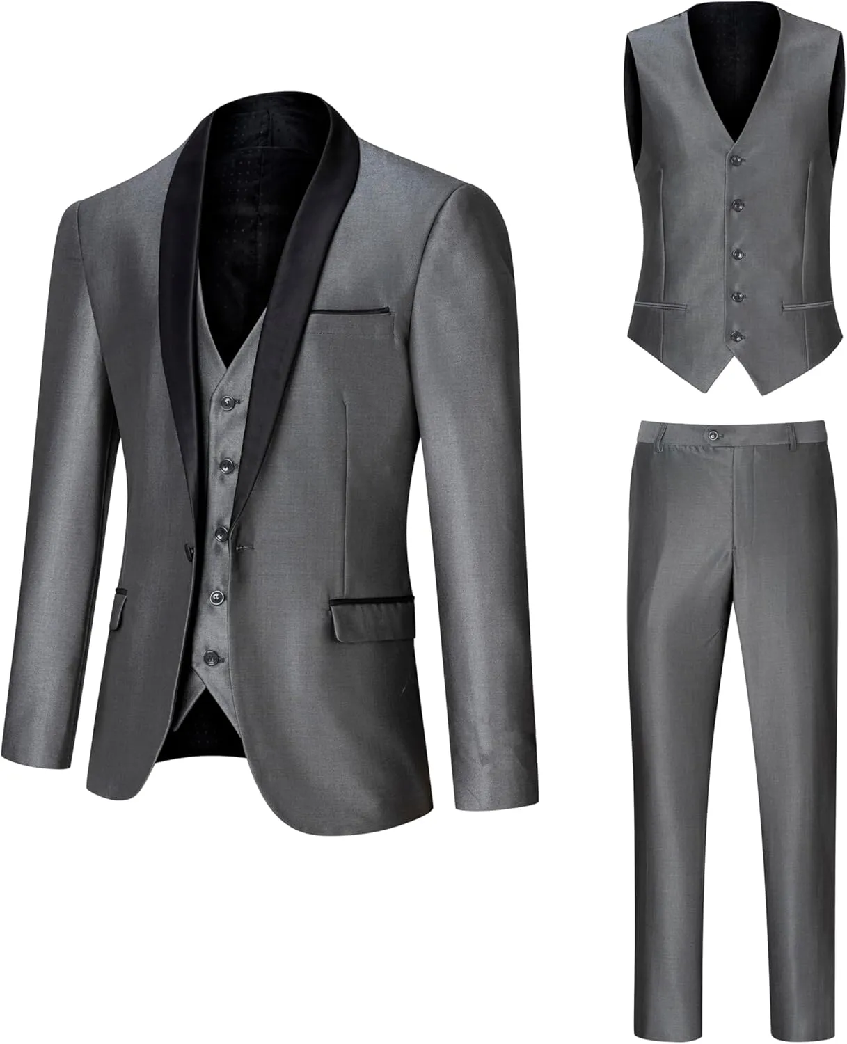 Men's Suit Slim Fit 3 Piece Suits for Men, One Button Solid Shawl Lapel Blazer Jacket Vest Set for Party Wedding