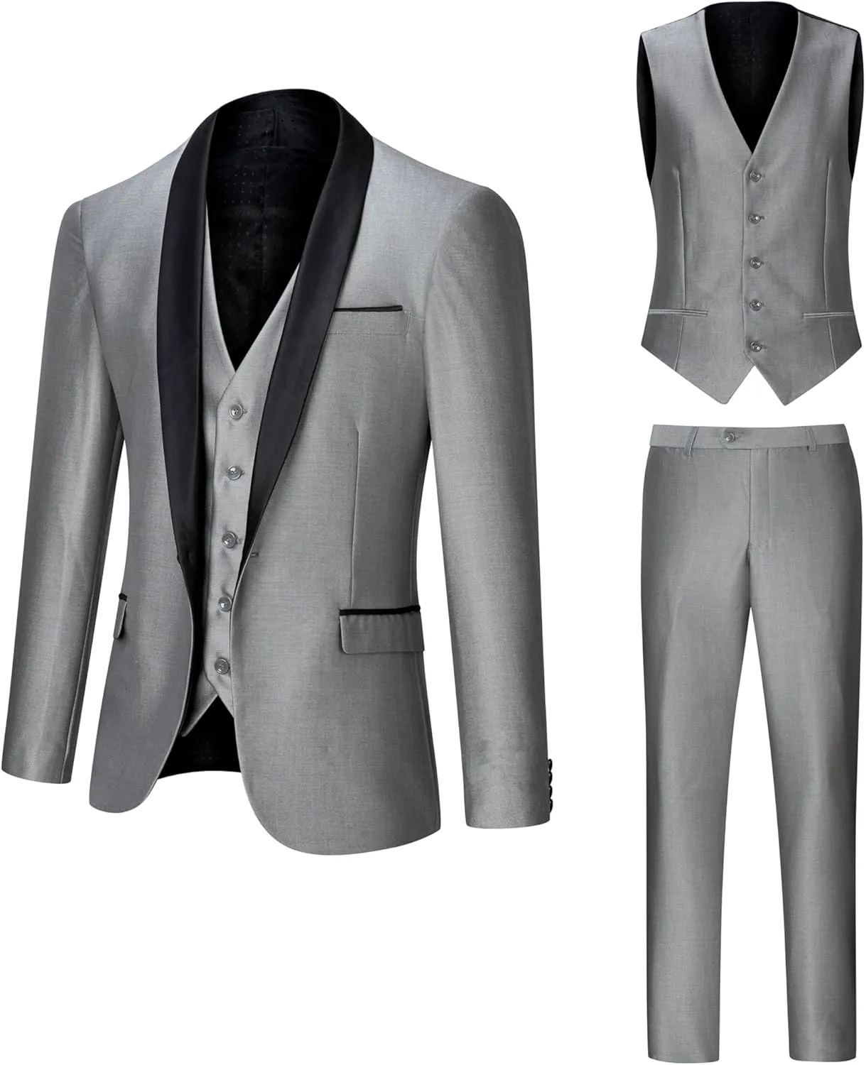 Men's Suit Slim Fit 3 Piece Suits for Men, One Button Solid Shawl Lapel Blazer Jacket Vest Set for Party Wedding
