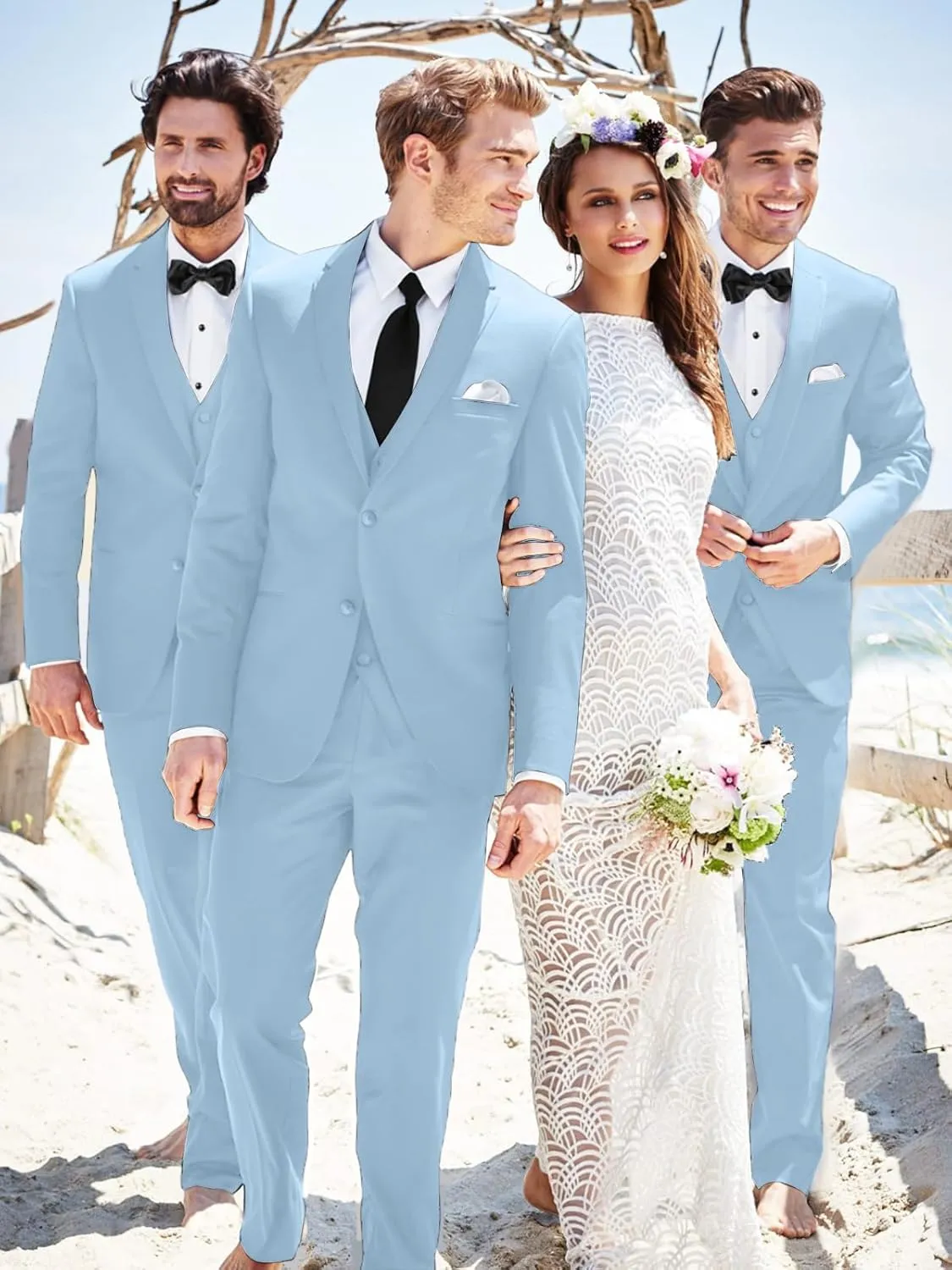 Mens Suits 3 Piece Slim Fit Suit Set Solid Tuxedo Set for Wedding Groomsmen Business Prom Party