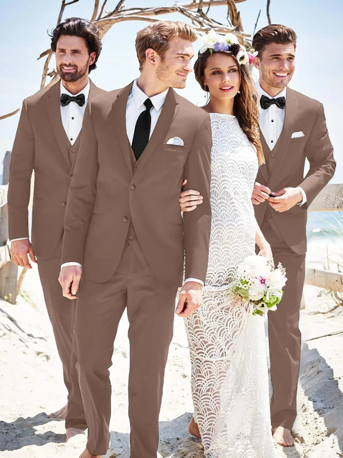 Mens Suits 3 Piece Slim Fit Suit Set Solid Tuxedo Set for Wedding Groomsmen Business Prom Party