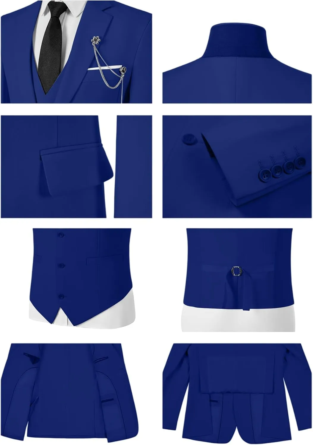 Mens Suits 3 Piece Slim Fit Suit Set Solid Tuxedo Set for Wedding Groomsmen Business Prom Party