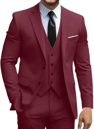 Mens Suits 3 Piece Slim Fit Suit Set Solid Tuxedo Set for Wedding Groomsmen Business Prom Party