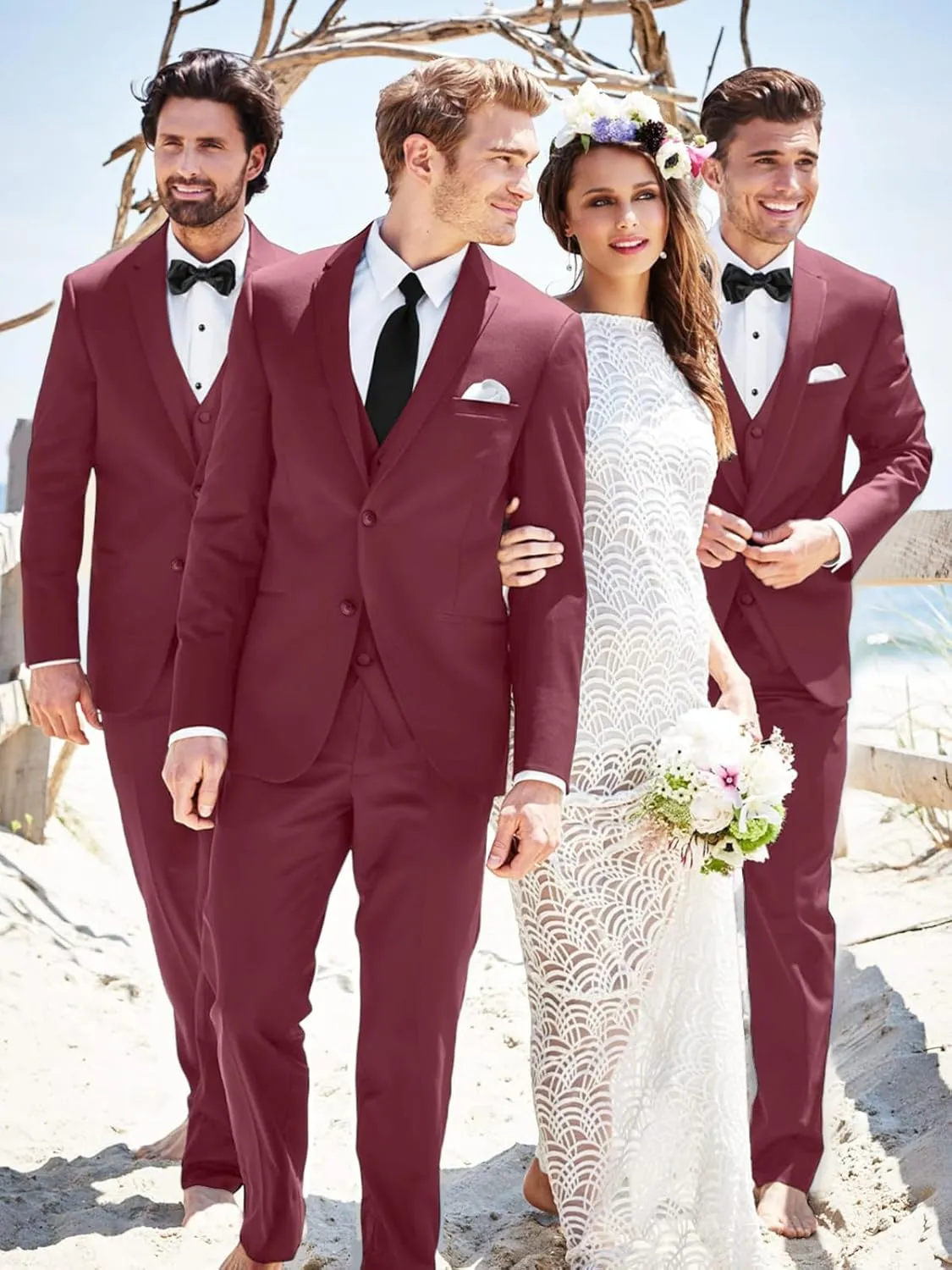 Mens Suits 3 Piece Slim Fit Suit Set Solid Tuxedo Set for Wedding Groomsmen Business Prom Party