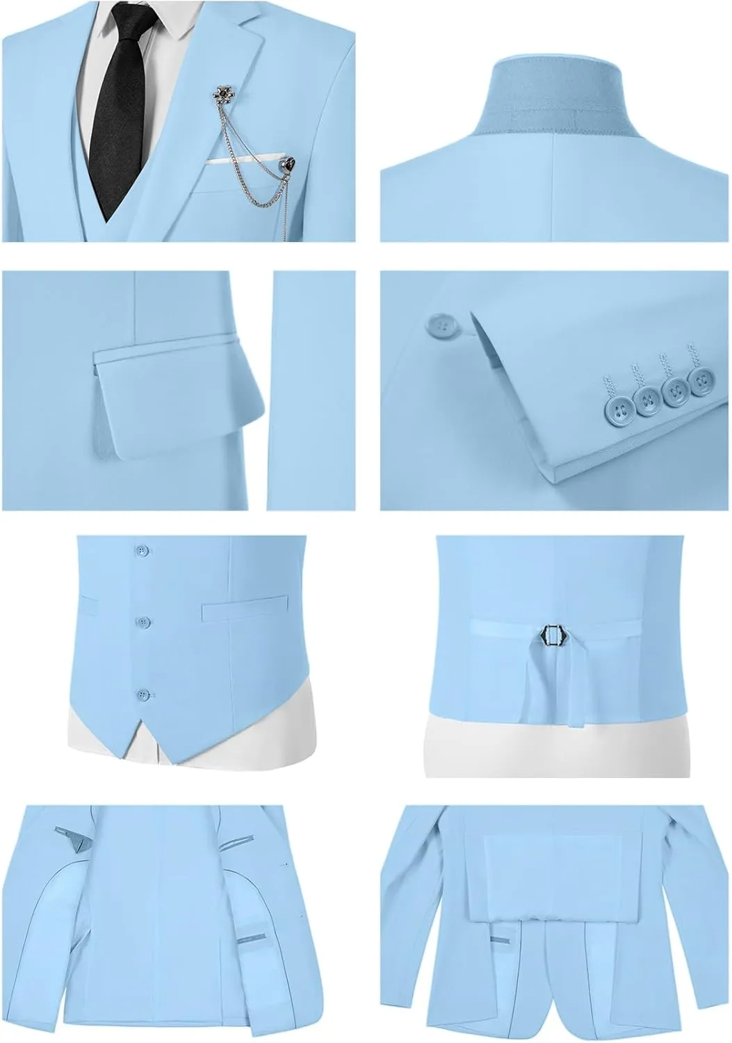 Mens Suits 3 Piece Slim Fit Suit Set Solid Tuxedo Set for Wedding Groomsmen Business Prom Party