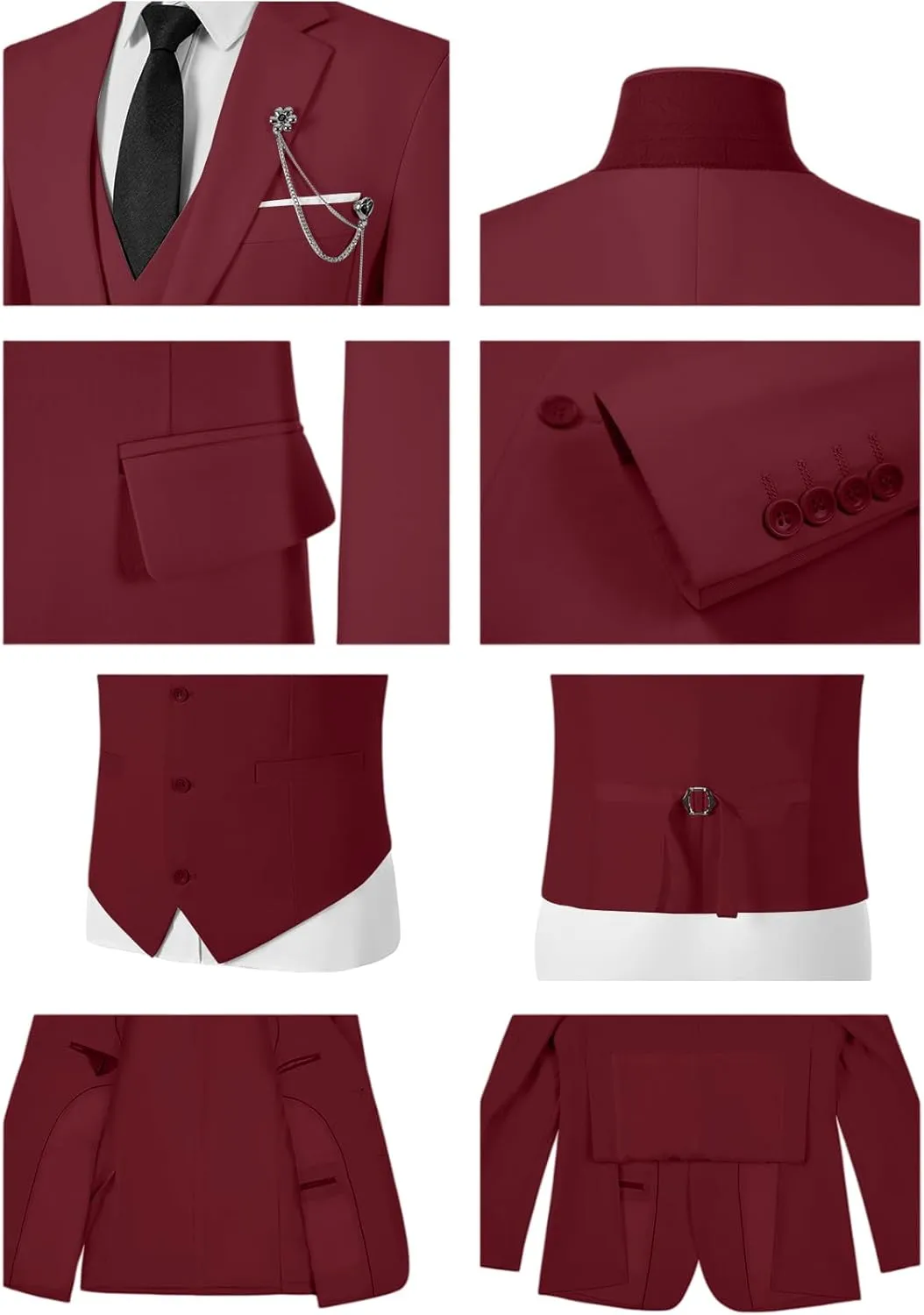 Mens Suits 3 Piece Slim Fit Suit Set Solid Tuxedo Set for Wedding Groomsmen Business Prom Party