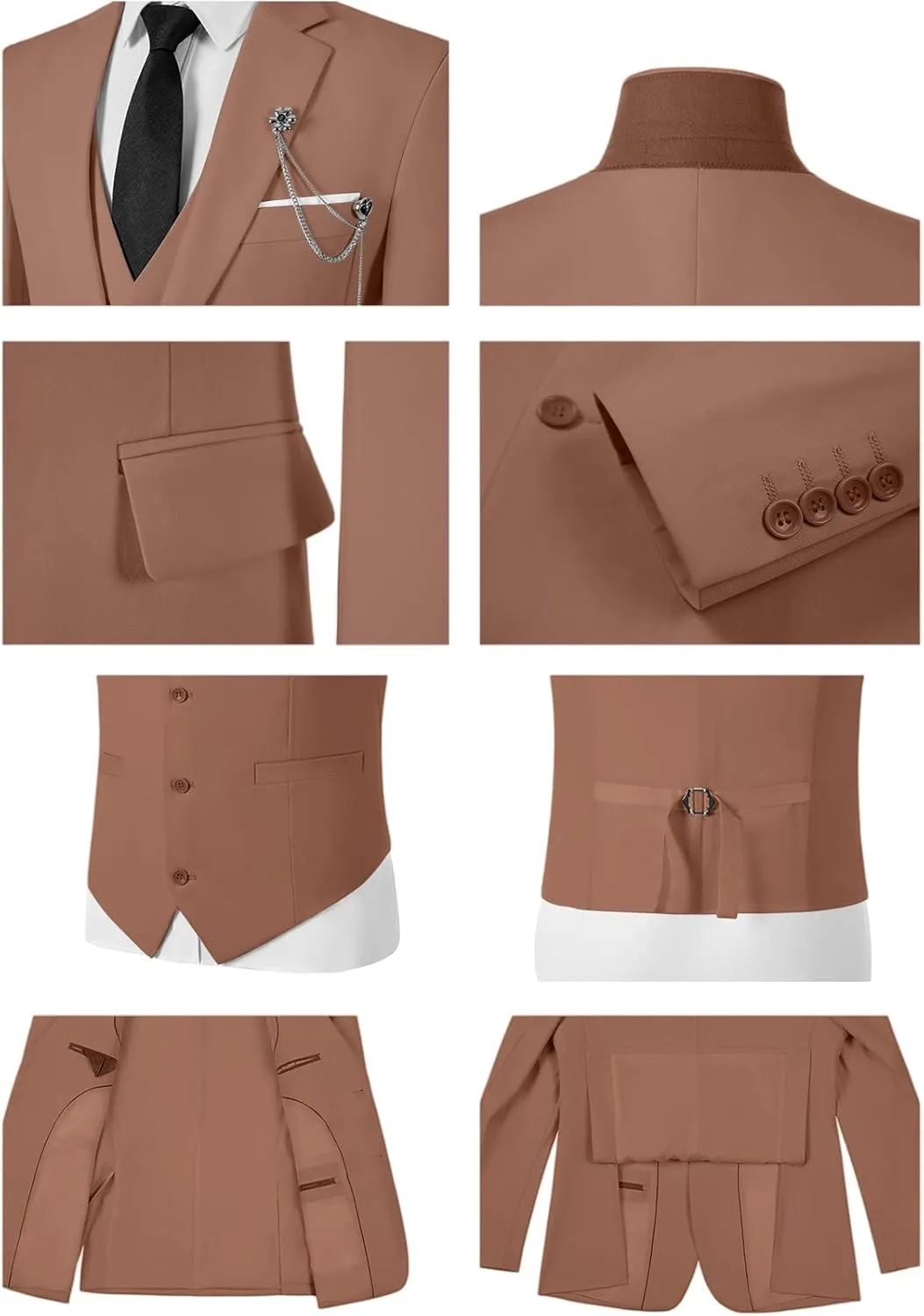 Mens Suits 3 Piece Slim Fit Suit Set Solid Tuxedo Set for Wedding Groomsmen Business Prom Party