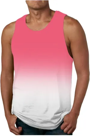 Mens Tank Tops Summer Gradient Crewneck Sleeveless Shirts Vacation Breathable Dry Athletic Streetwear Clothing