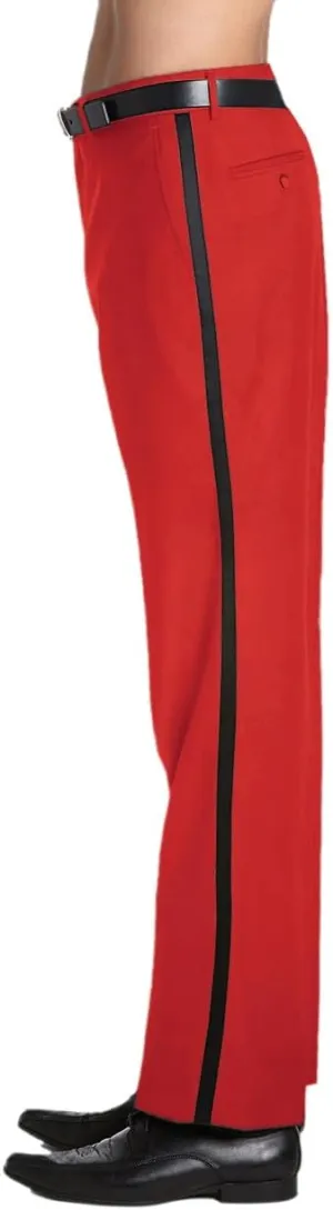 Men's TUXEDO Pants Tux Pant Flat Front Satin Band Stripe Solid Colors