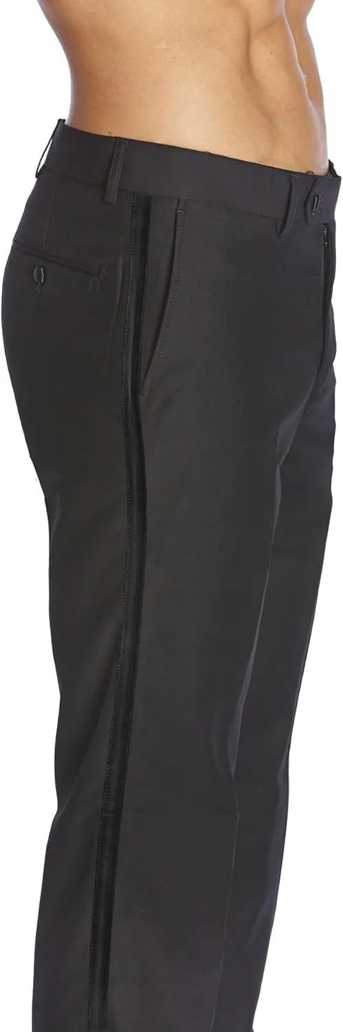 Men's TUXEDO Pants Tux Pant Flat Front Satin Band Stripe Solid Colors