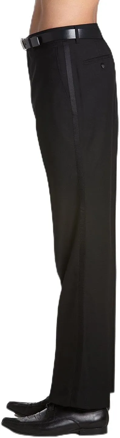 Men's TUXEDO Pants Tux Pant Flat Front Satin Band Stripe Solid Colors