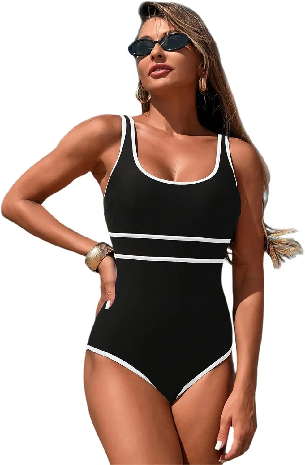 MXVPY One Piece Swimsuit for Women Adjustable Lightweight Tummy Control Solid Swim Suits Bathing Suits Swimwear