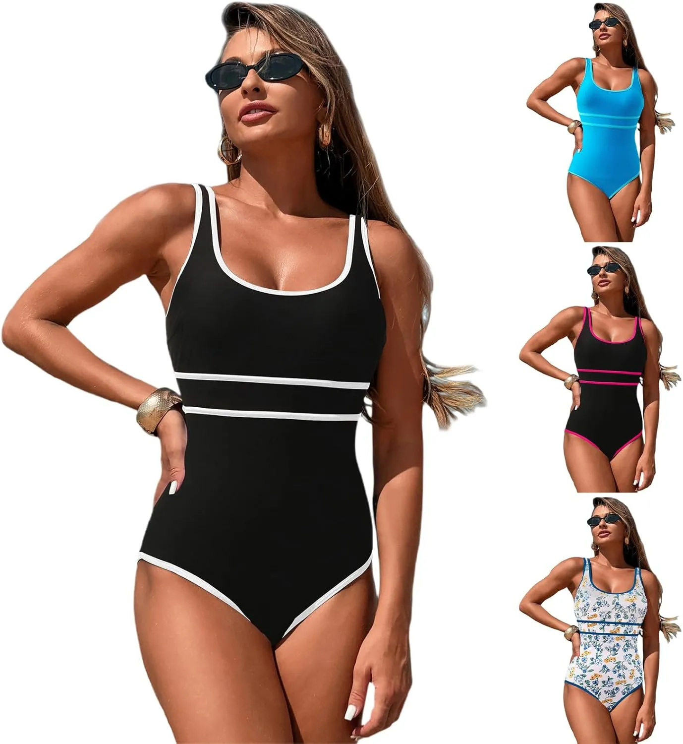 MXVPY One Piece Swimsuit for Women Adjustable Lightweight Tummy Control Solid Swim Suits Bathing Suits Swimwear