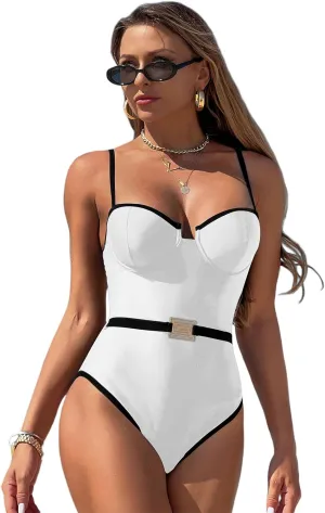MXVPY One Piece Swimsuit for Women Adjustable Lightweight Tummy Control Solid Swim Suits Bathing Suits Swimwear
