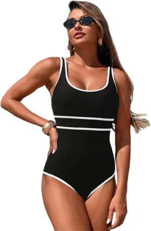 MXVPY One Piece Swimsuit for Women Adjustable Lightweight Tummy Control Solid Swim Suits Bathing Suits Swimwear