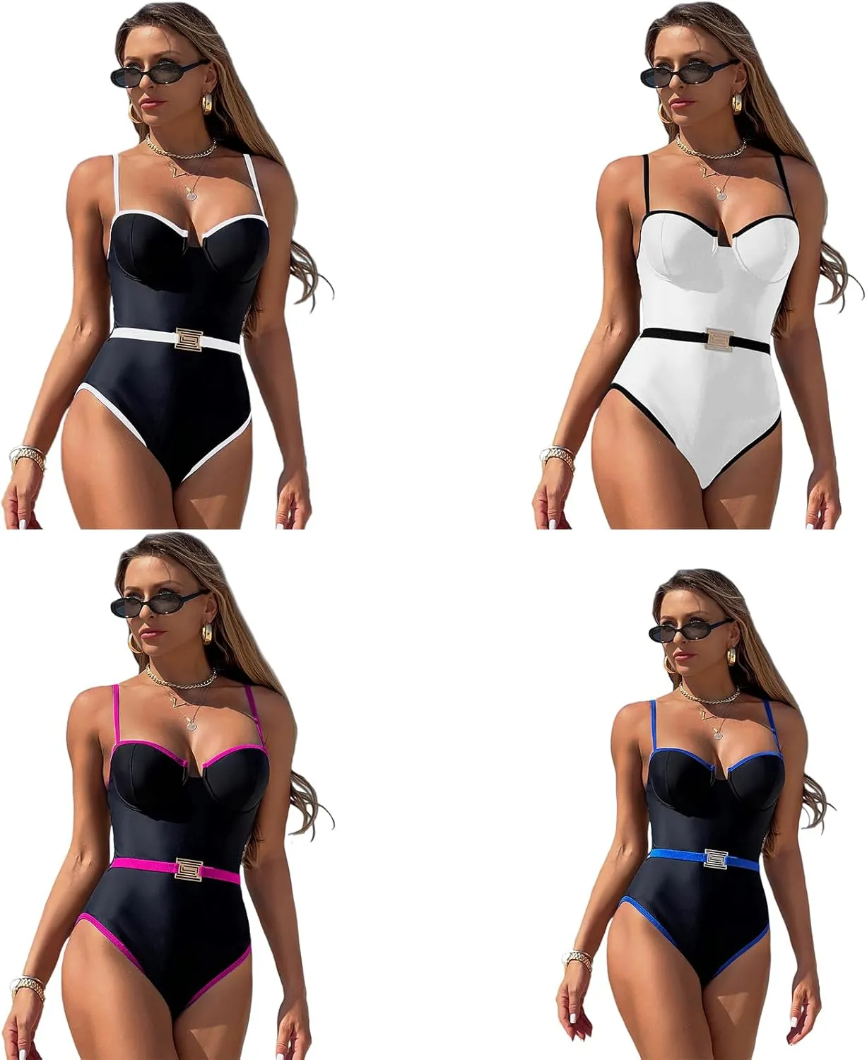 MXVPY One Piece Swimsuit for Women Adjustable Lightweight Tummy Control Solid Swim Suits Bathing Suits Swimwear