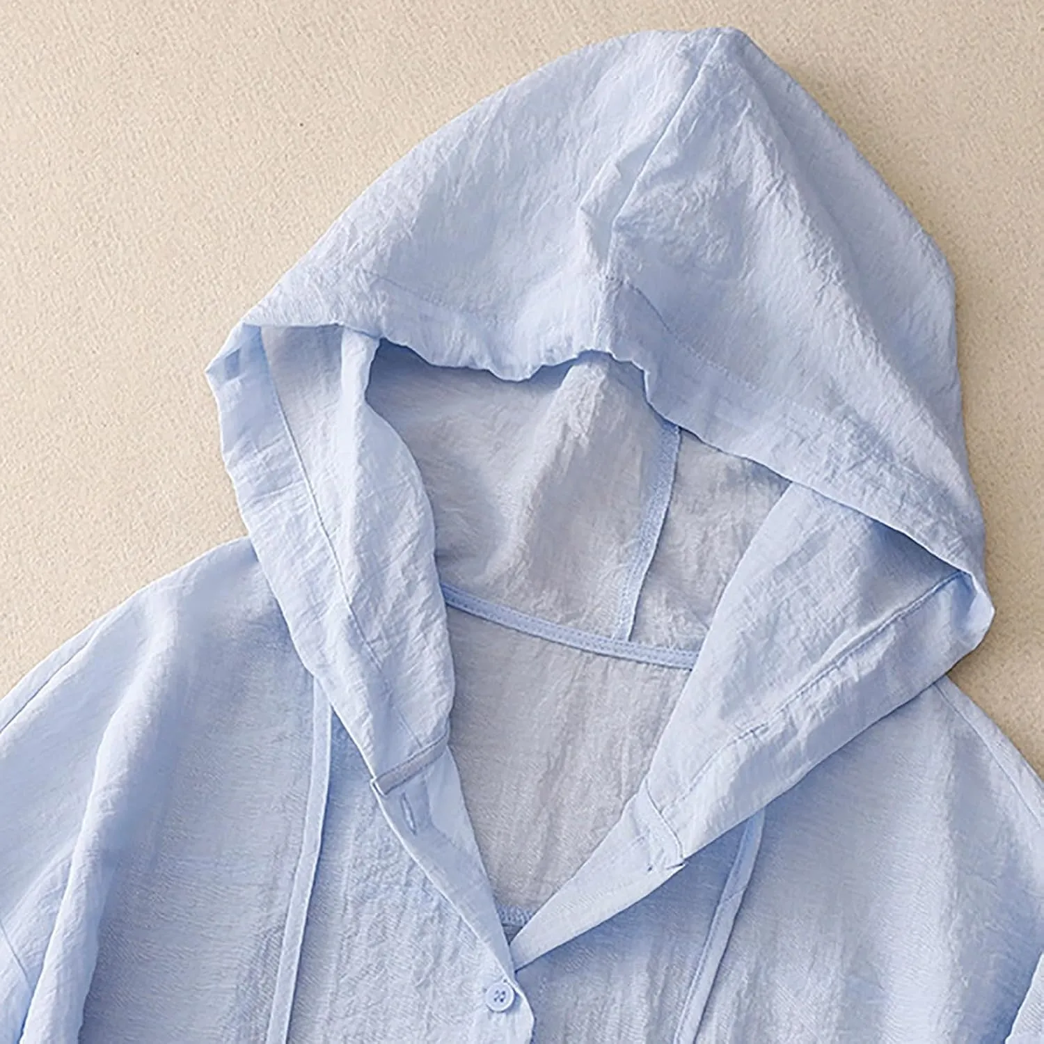 Mzkdieey Women's Cotton Linen Sun Protection Hoodie Jacket Drawstring Long Sleeve Button Down T-Shirts Oversized Cover Ups