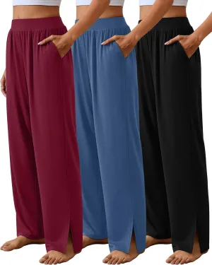 Neer 3 Pcs Women's Lounge Pants Side Slit High Waisted Joggers Wide Leg Yoga Sweatpants with Pocket Loose Cozy Pant