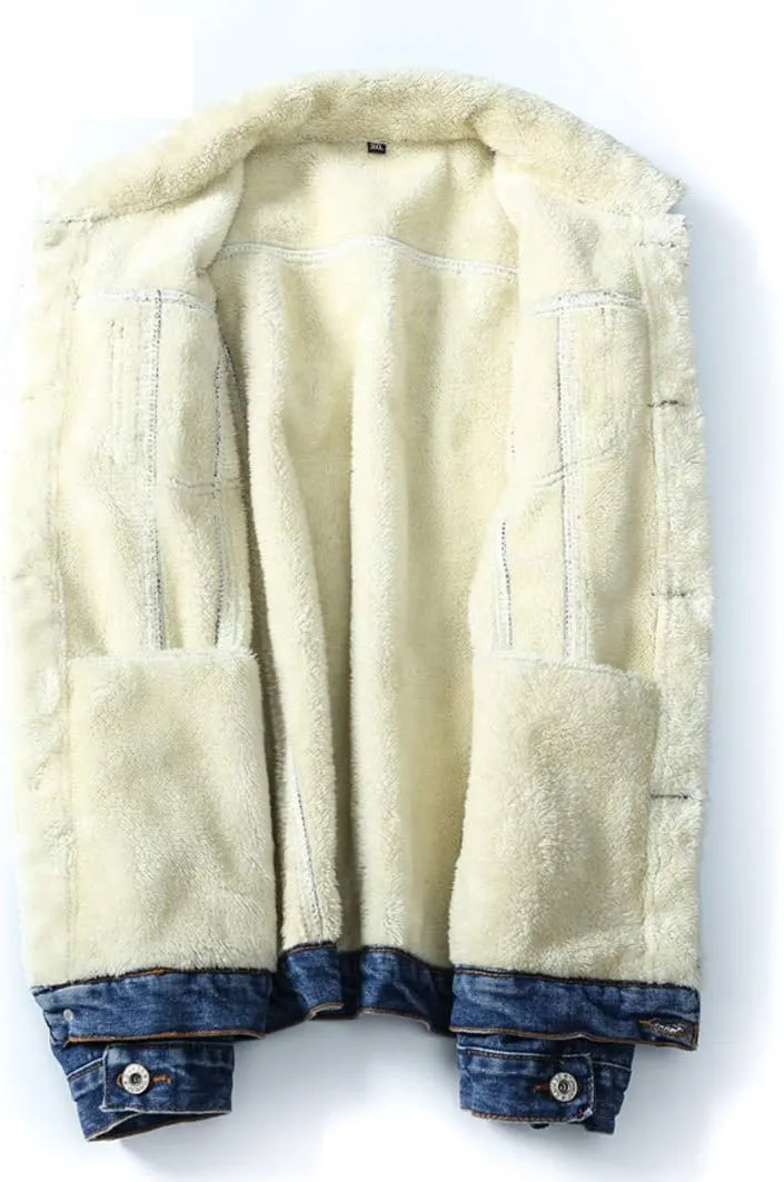 Only Faith Men's Winter Fleece Lined Denim Jackets Sherpa Lined Denim Trucker Jackets