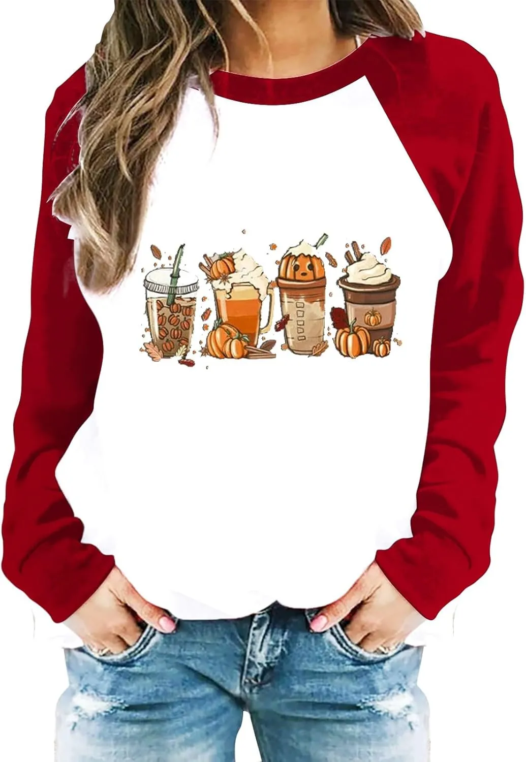 Oversized Sweatshirt for Women Halloween Graphic Cute T Shirts Long Sleeve Crew Neck Color Block Loose Casual Tops