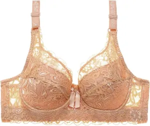 Padded Push Up Bras for Women V Neck T-Shirt Lace Brassiere with Underwire Support Uplift Bra Add Cup Size