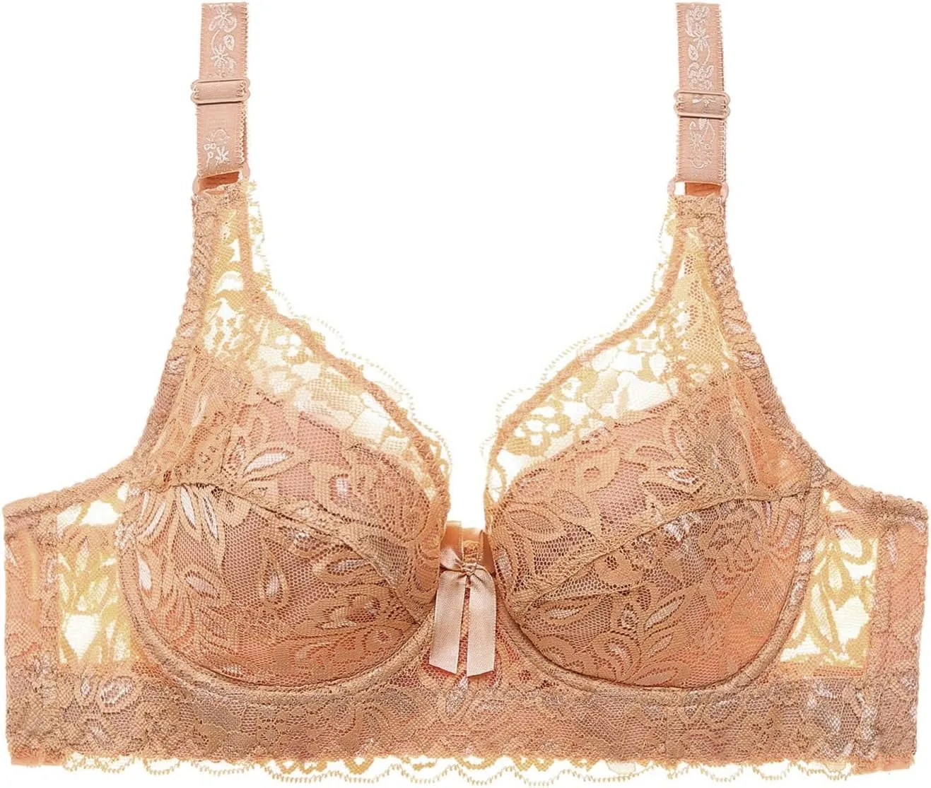 Padded Push Up Bras for Women V Neck T-Shirt Lace Brassiere with Underwire Support Uplift Bra Add Cup Size