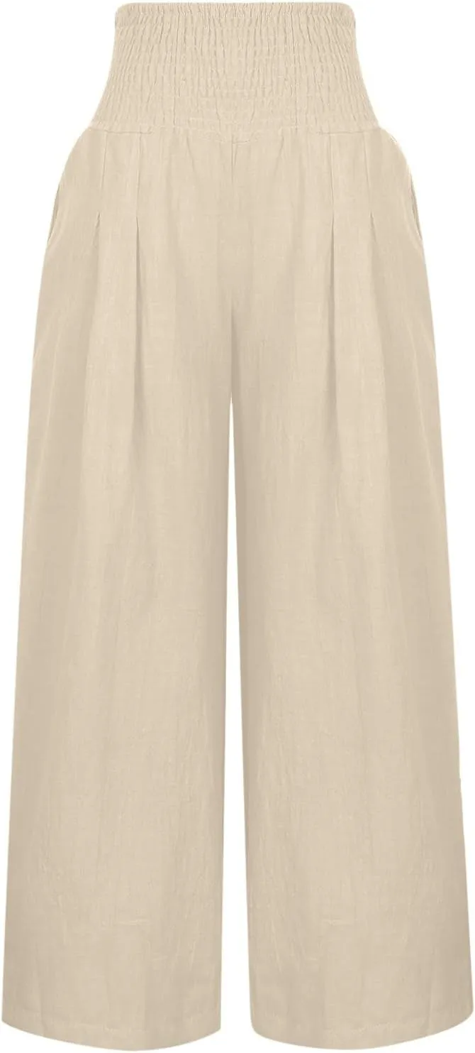 PANOEGSN Tummy Control Pants Women's Casual Straight Leg Pants Elastic High Waist Active Pants Dressy Solid Color Trousers