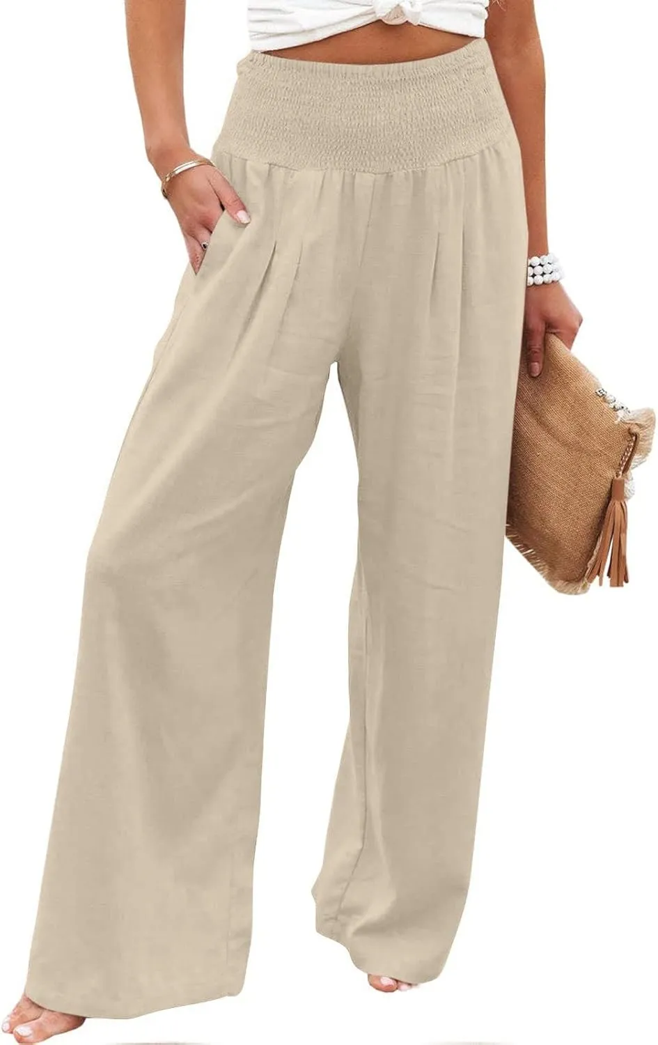PANOEGSN Tummy Control Pants Women's Casual Straight Leg Pants Elastic High Waist Active Pants Dressy Solid Color Trousers