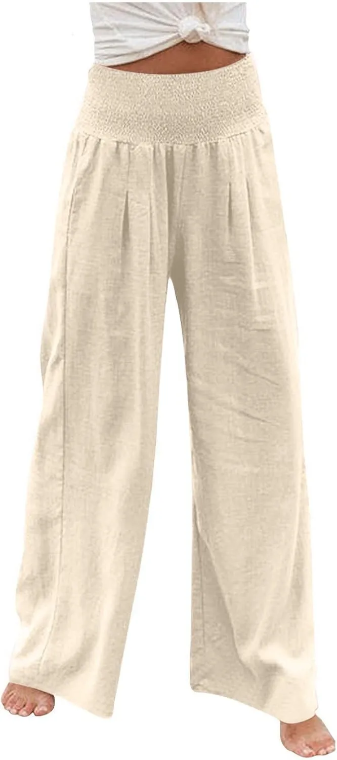 PANOEGSN Tummy Control Pants Women's Casual Straight Leg Pants Elastic High Waist Active Pants Dressy Solid Color Trousers
