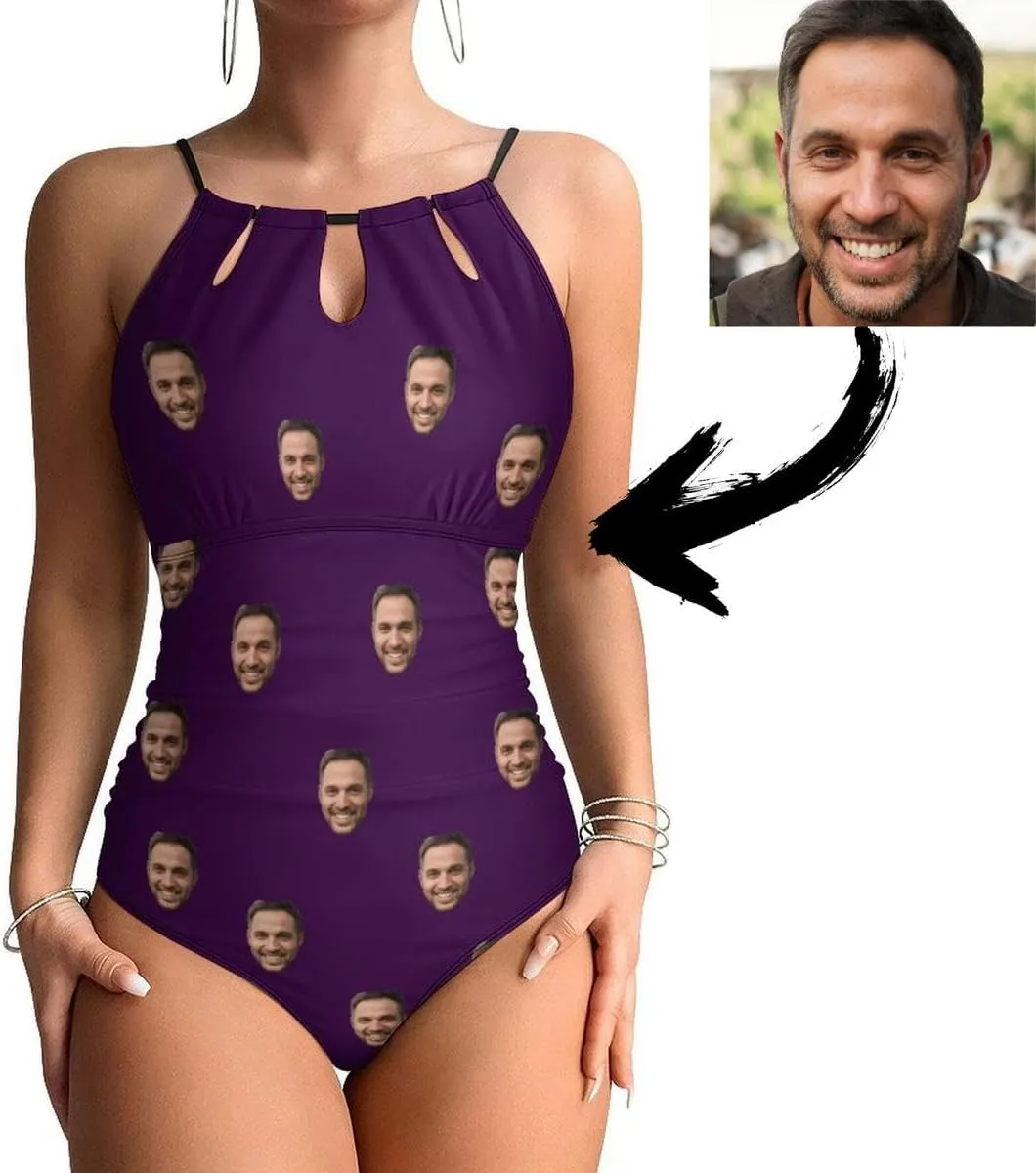 Personalized Face Women's One Piece Swimsuit Tummy Control Bathing Suits Flamingo Sexy Swim Suits Crisscross Back Swimwear