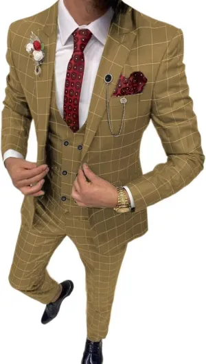 Plaid Suit for Men/Boy Slim Fit 3 Piece Checked Suits Formal Wedding Prom Dress Suits