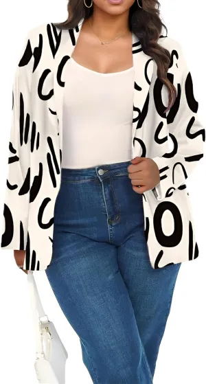 Plus Size Blazers for Curvy Women Sexy Trendy Colorful Oversize Graphic Open Front Jackets