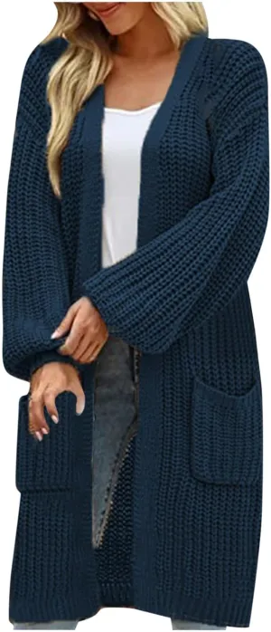 Plus Size Cardigan for Women Knit Lightweight Open Front Chunky Sweater Casual Long Sleeve Jacket Coat with Pockets