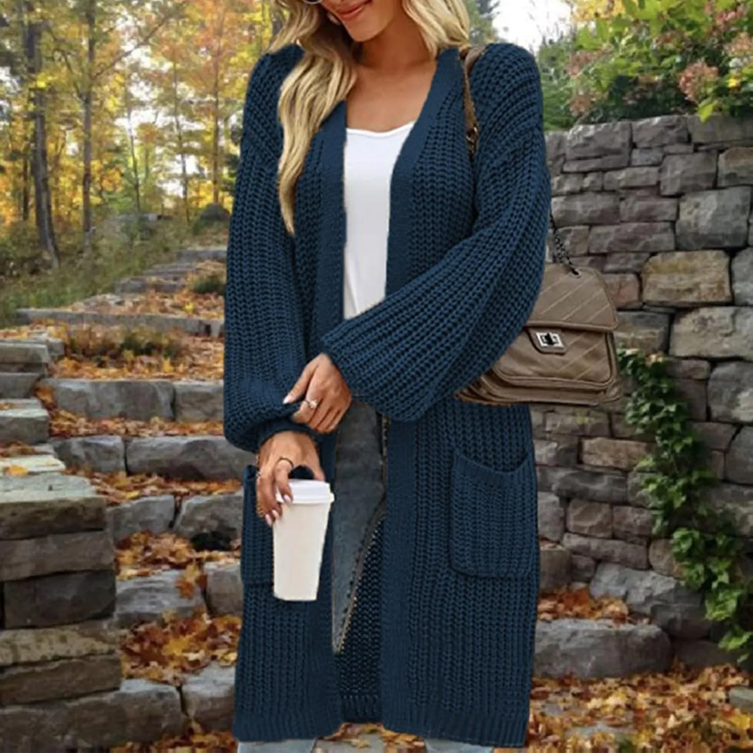 Plus Size Cardigan for Women Knit Lightweight Open Front Chunky Sweater Casual Long Sleeve Jacket Coat with Pockets