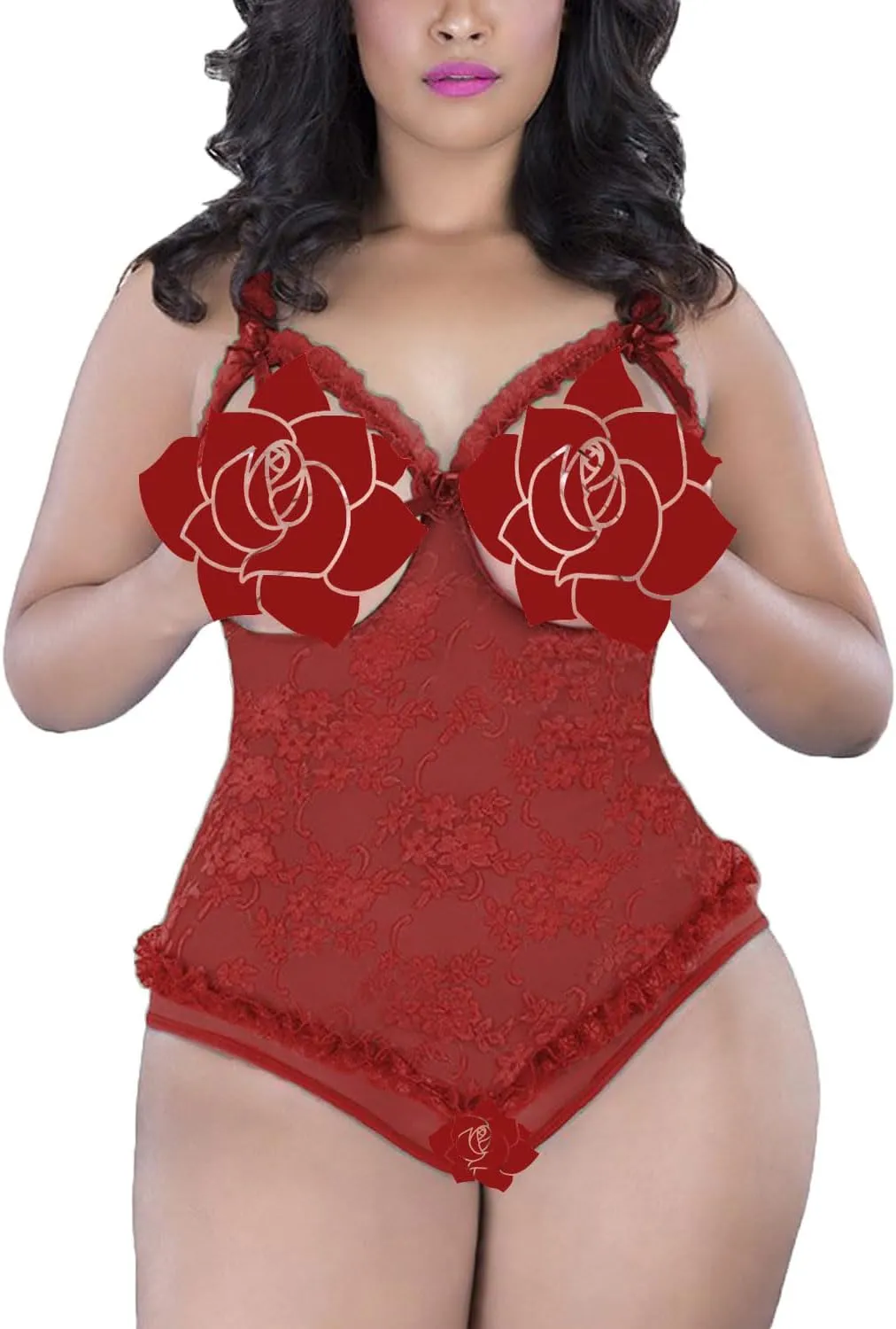 Plus Size Lingerie for Women Sexy One-Piece Teddy Valentine's Day Lingerie Bodysuit