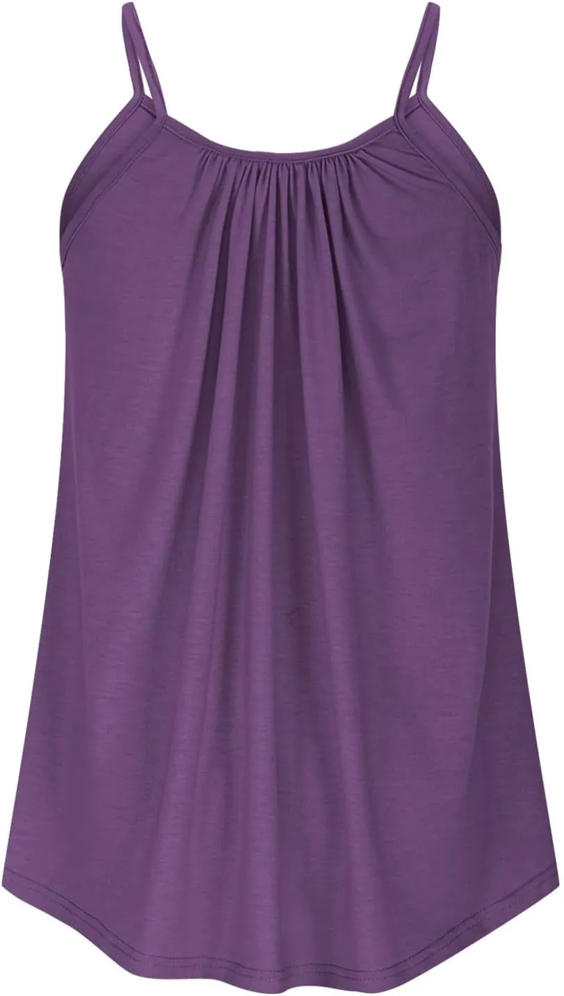 Plus Size Sleeveless Tops for Women Summer Spaghetti Strap Camisole Pleated Front Casual Loose Flowy Tank Tops