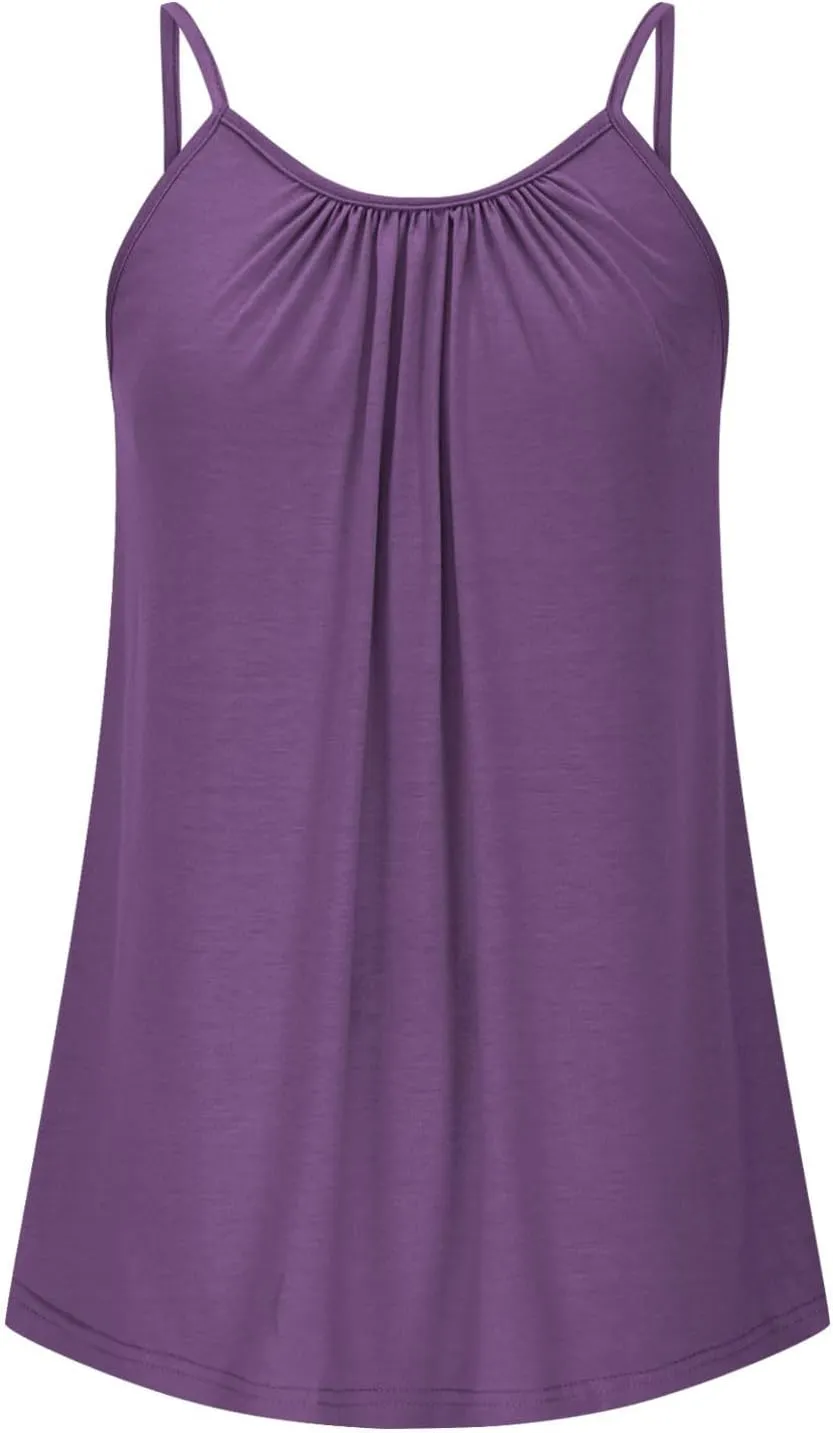 Plus Size Sleeveless Tops for Women Summer Spaghetti Strap Camisole Pleated Front Casual Loose Flowy Tank Tops